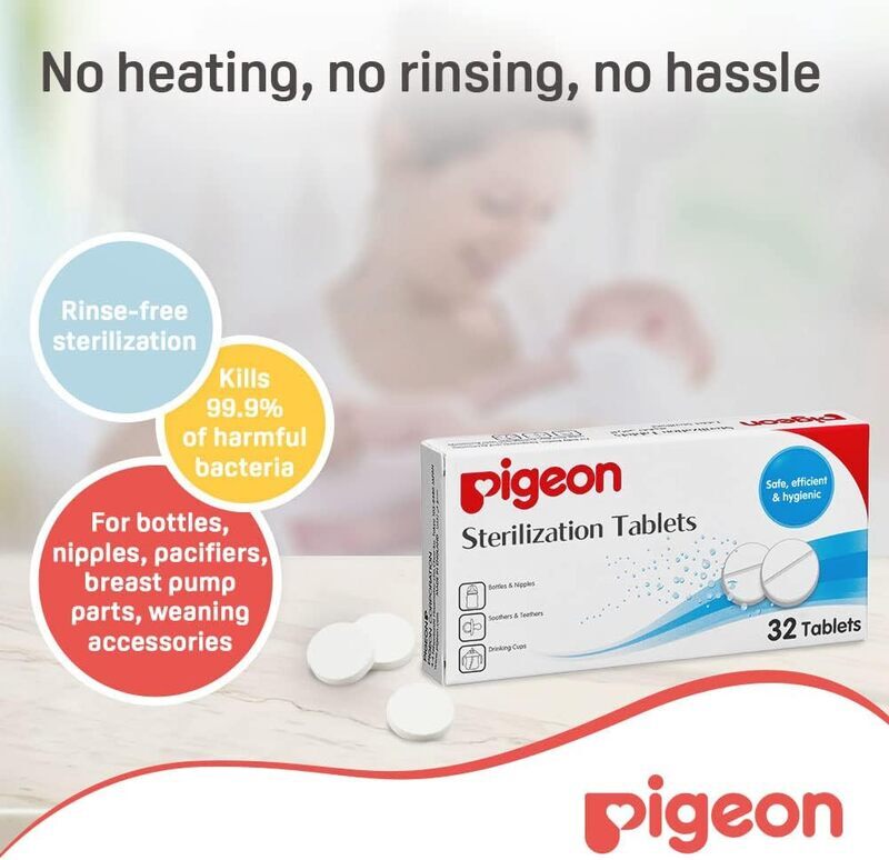 Pigeon Rinse-Free Sterilization Tablets, 32 Tablets, White