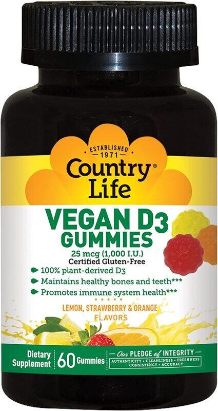 

Country Life Vegan D3 Dietary Supplement, 1000Iu, 60 Gummies