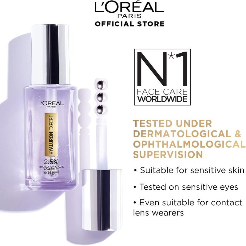 L'Oreal Paris Hyaluron Expert Eye Serum with 2.5% Hyaluronic Acid, Caffeine & Niacinamide, 20ml