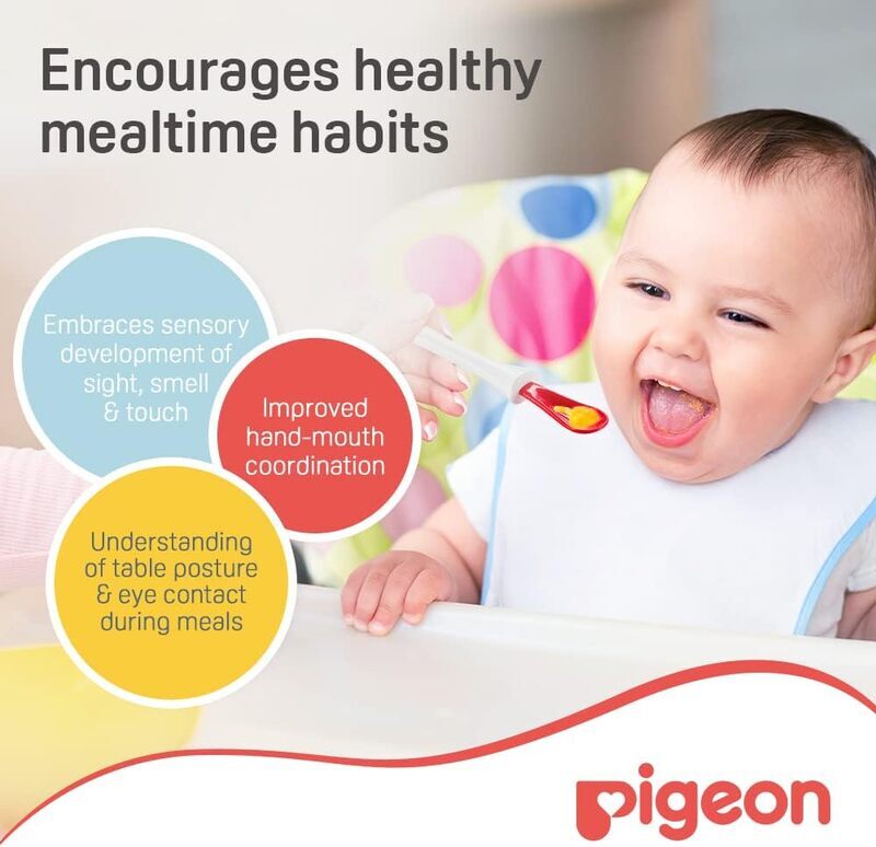 Pigeon BPA-Free Soft-Tip Feeding Spoon Set with Stopper, 6+ Months, 2 Pieces, Multicolour
