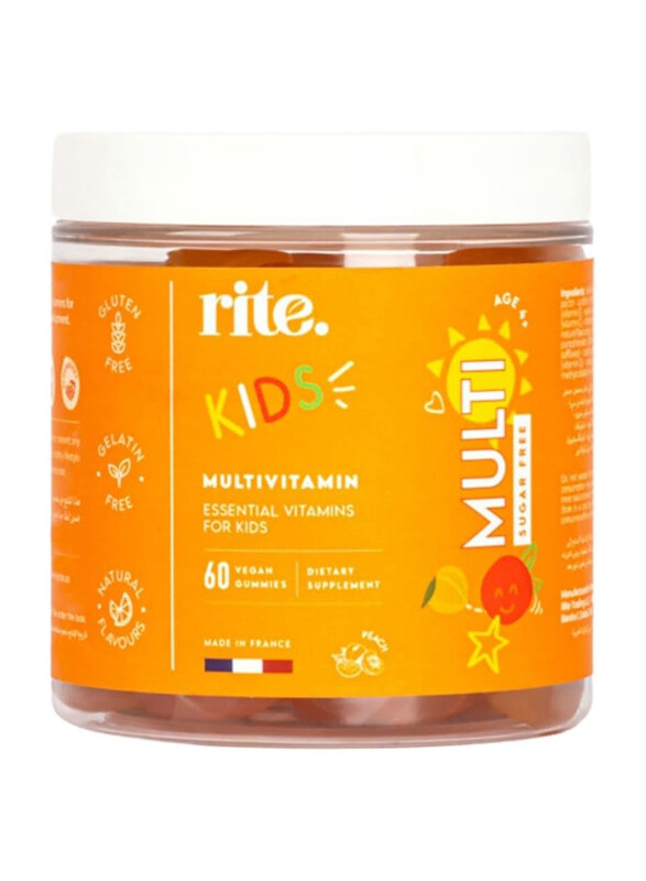 

Rite KIDS Multivitamin Gummies with High dose of B-Vitamins C and D, Elderberry Extract & Peach Flavour, 60 Gummies