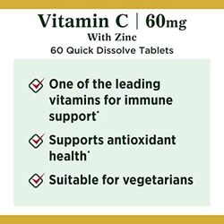 Nature's Bounty Quick Dissolve Vitamin C + Zinc Vitamin Supplement, 60 Tablets