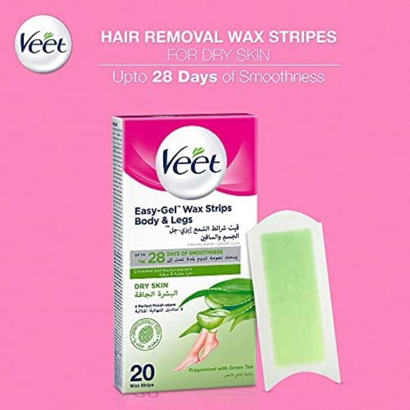 Veet Hair Removal Cold Wax Strips for Dry Skin, 20 Pieces