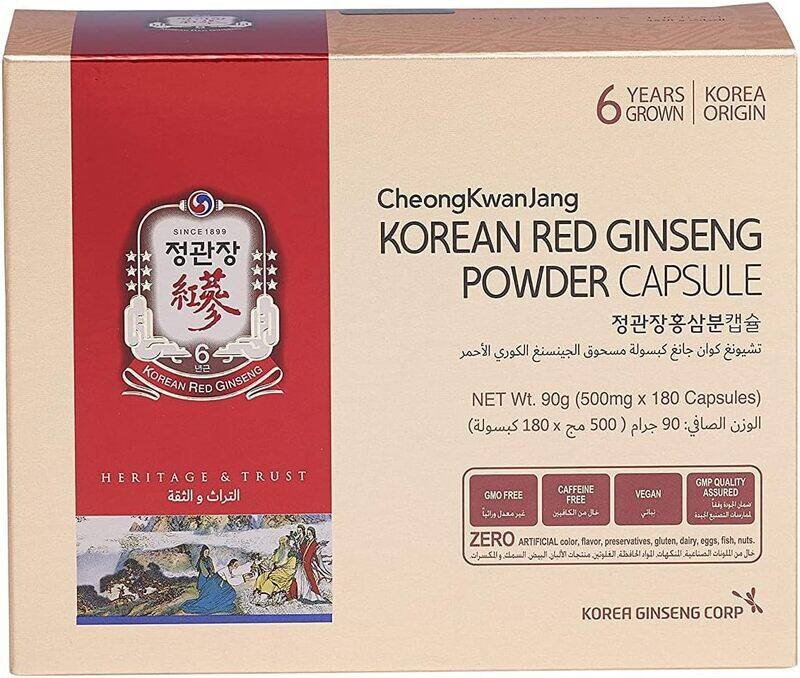 

Cheong Kwan Jang 100% Korean Red Ginseng Powder Capsule, 500mg, 180 Capsules
