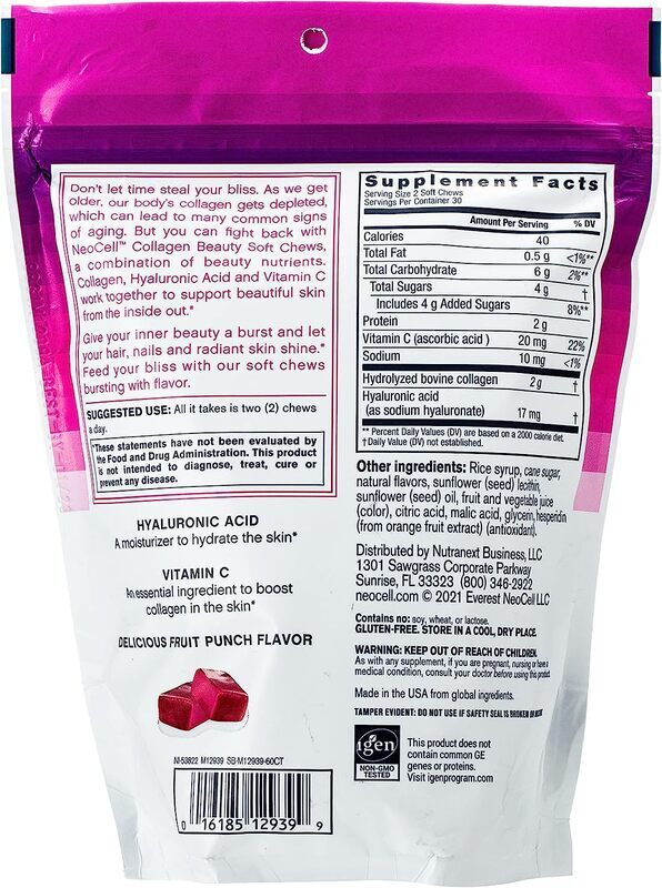 Neocell Beauty Bursts Gourmet Collagen Super Fruit Punch Soft Chews, 30 Soft Chews