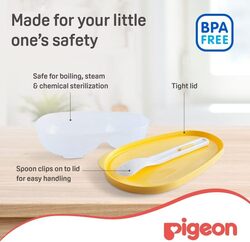 Pigeon BPA-Free Feeding Dish with Feeding Spoon for Refrigerator Storage, 6+ Months, Yellow