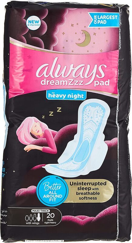 Always Dream Pad Breathable Soft Maxi Thick Night Long with Wings, 20pcs, 96g