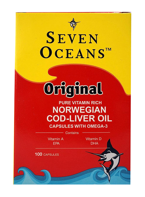 Seven Oceans Cod Liver Oil Capsules with Omega-3, 100 Capsules