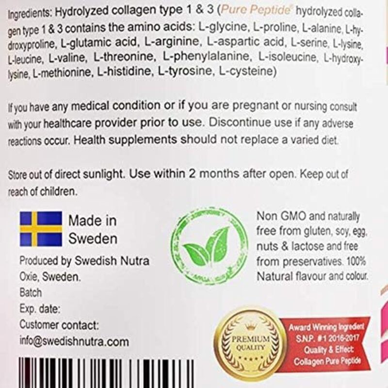 Swedish Nutra Collagen Pure Peptide Powder, 10000mg, 300g