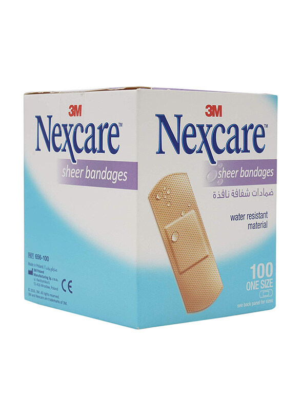 

3M Nexcare 656-100 Sheer Water Resistant Bandages, Beige, 100 Pieces