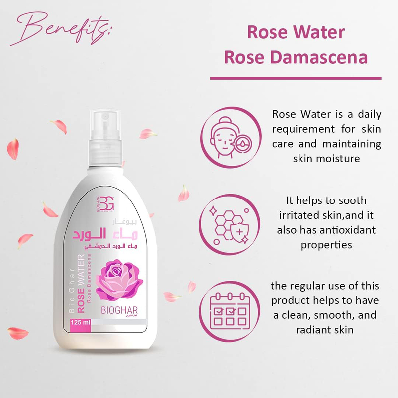 Bioghar Organic Rose Water 100% Pure Rosa Damascena Face Mist, 125ml