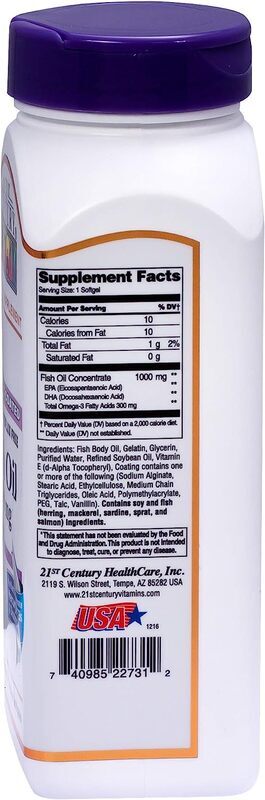 21St Century Fish Oil Dietary Supplement, 1000mg, 90 Softgels