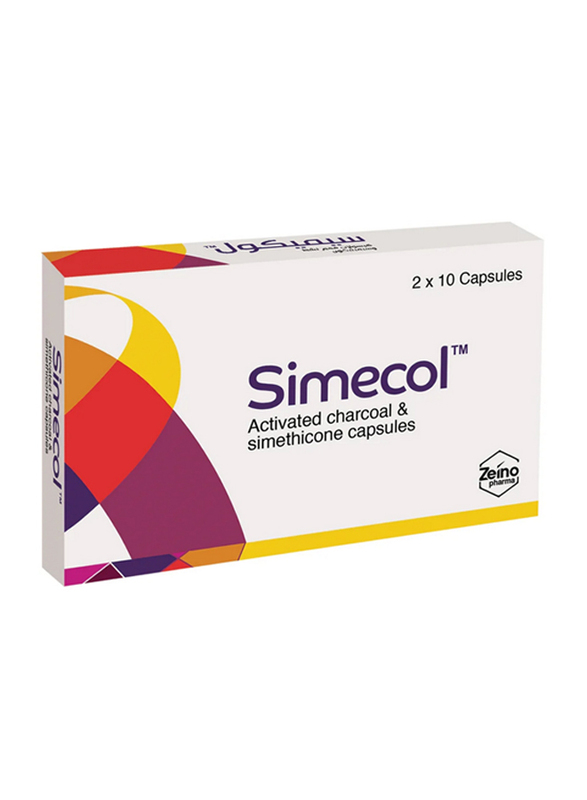 Simecol Activated Charcoal and Simethicone Capsules, 20 Capsules