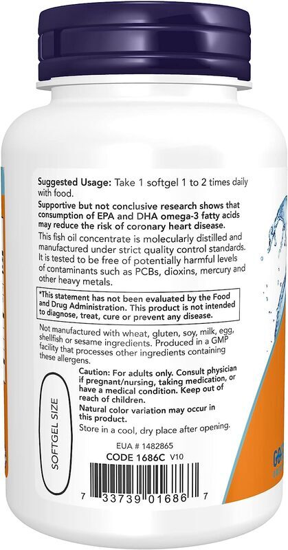 Now Tri-3D Omega Fish Oil Dietary Supplement, 90 Softgels