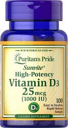 Puritan's Pride Vitamin D3 1000 Iu Softgels, 100 Count