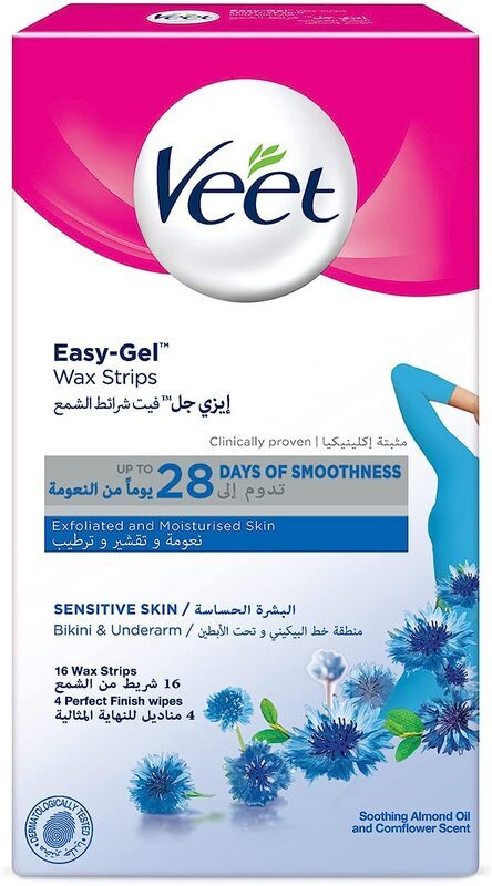 Veet Easy Gel Ready to Use Wax Strips, 16 Strips