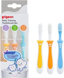 Pigeon 3-Piece Lesson 1 2 3 Training Tooth Brush Set with Extra Soft Bristles Soft Grip, Multicolour