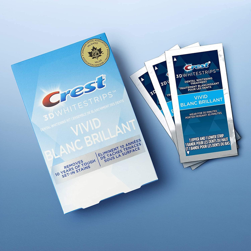 Crest 3D White Teeth Whitening Kit Whitestrips Classic Vivid 10 Treatments, 20 Strips