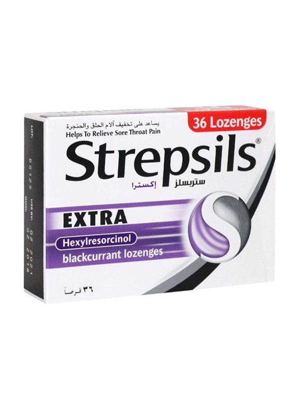 Strepsils Hexylresorcinol Extra Blackcurrant Sore Throat Unisex Lozenges, 36 Pieces