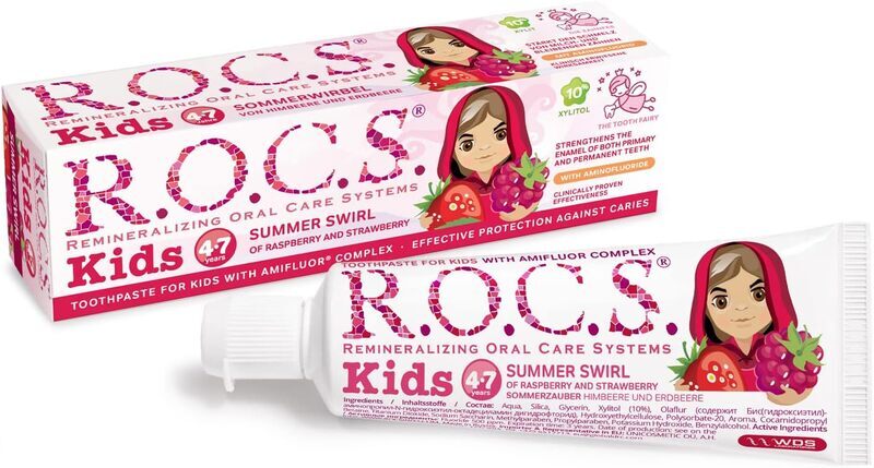 Rocs Kids Summer Swirls Toothpaste with Raspberry And Strawberry Flavour, 35ml