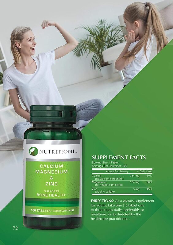 Nutritionl Calcium Magnesium & Zinc Dietary Supplement, 100 Tablets