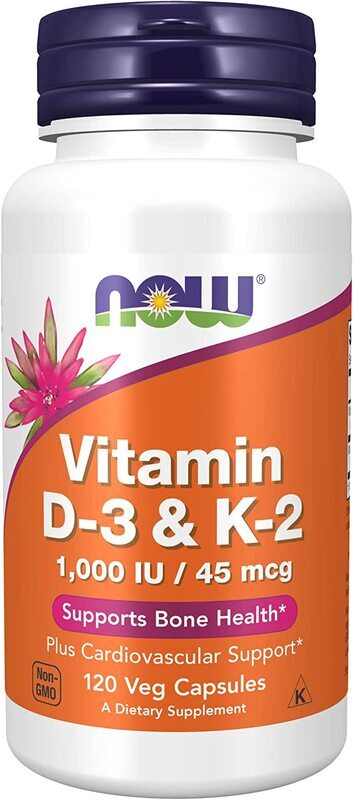 Now Foods Vitamin D3 & K2, 1, 000 Iu/45 Mcg, 120 Capsules