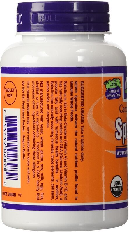 Now Foods Organic Spirulina Super Green Dietary Supplement, 500mg, 200 Tablets