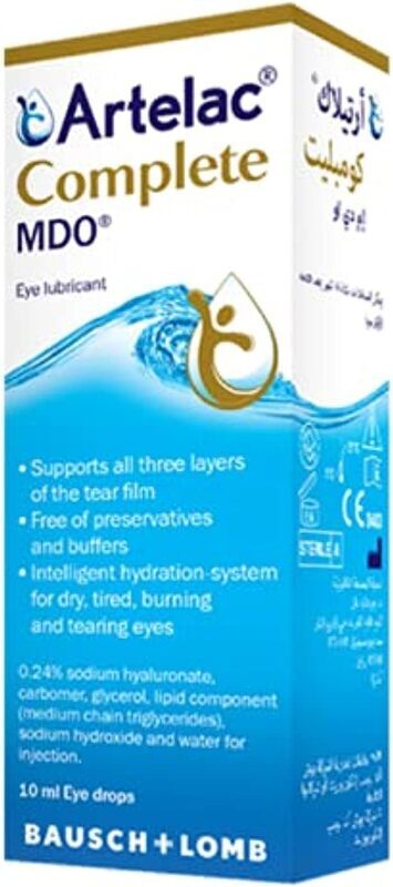 Artelac Complete Mdo Eye Drops and Lubricant for Tired Burning Tearing Eyes, 10ml