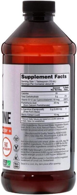 Now Foods L-Carnitine Liquid Citrus Flavour, 3000 Mg, 473ml