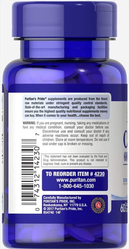 Puritan's Pride Calcium 600+ with Vitamin D3 Dietary Supplement, 60 Caplets