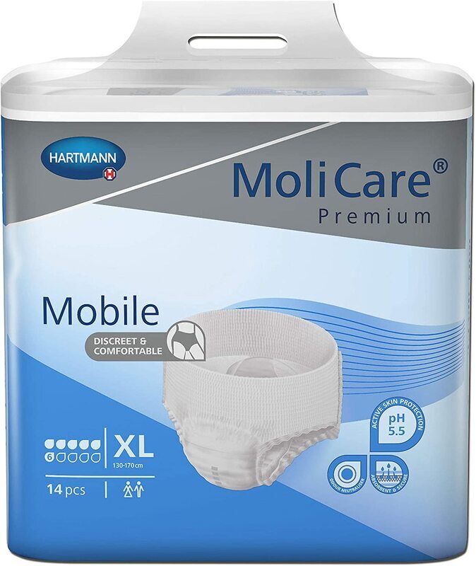 Molicare Premium Mobile Adults 6 Drops Pull-up Protective Pants, X-Large, 14 Pieces