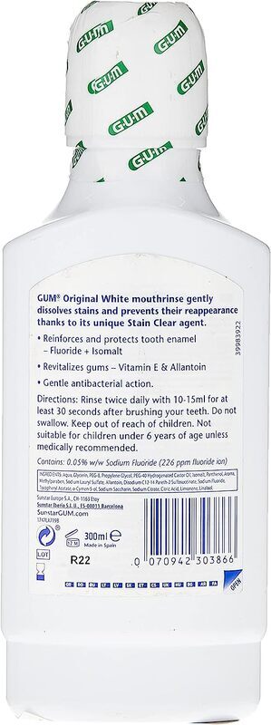 Gum Original White Restores Original Natural Whiteness Mouthrinse Mouthwash, 300ml