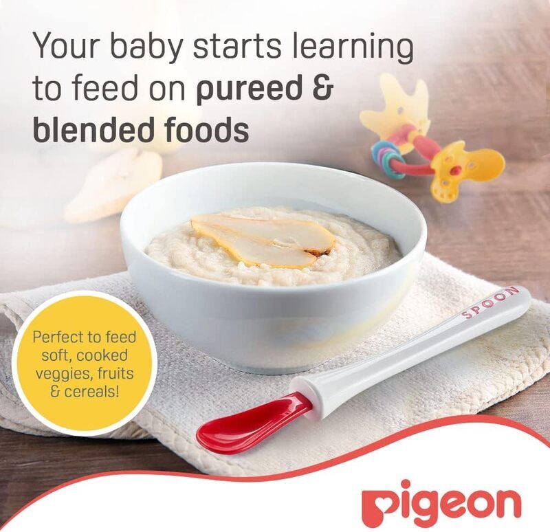 Pigeon BPA-Free Soft-Tip Feeding Spoon Set with Stopper, 6+ Months, 2 Pieces, Multicolour