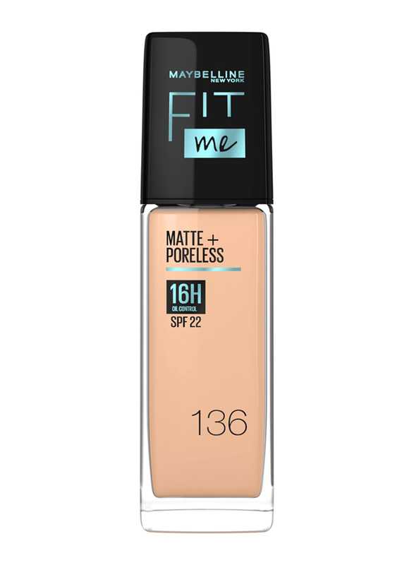 Maybelline New York Fit Me Matte & Poreless Foundation 16h Oil Control with SPF 22, 136, Beige