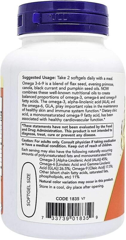 Now Omega 3-6-9 Dietary Supplement, 1000mg, 100 Softgels