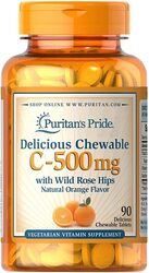 Puritan's Pride Vitamin C 500mg with Rose Hips Chewable Tablets, 90 Tablets