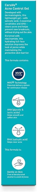 CeraVe Salicylic Acid Acne Treatment with Glycolic Acid and Lactic Acid, AHA and BHA Acne Gel for Face to Control and Clear Breakouts, Oil Free, Paraben Free, 1.35 Ounce