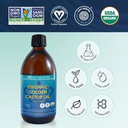 QUEEN OF THE THRONES Organic Golden Castor Oil - 500mL (16.91 Fl Oz (Pack of 1)), 100% Pure & Expeller Pressed for Hair, Skin & Digestion, Hexane Free, USDA Certified