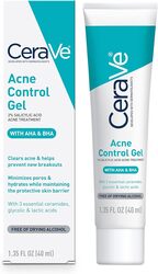 CeraVe Salicylic Acid Acne Treatment with Glycolic Acid and Lactic Acid, AHA and BHA Acne Gel for Face to Control and Clear Breakouts, Oil Free, Paraben Free, 1.35 Ounce