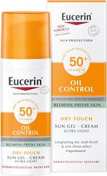 Eucerin Face Sunscreen Oil Control Gel-Cream Dry Touch, High UVA/UVB Protection, SPF 50+, Light Texture Sun Protection, Suitable Under Make-Up, for Oily acne prone skin, 50ml