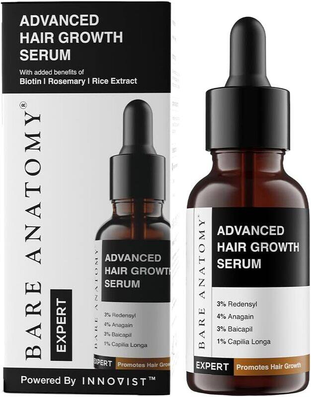 

Bare Anatomy Advanced Hair Growth Serum, 3% Redensyl + 4% Anagain + 3% Baicapil + 1% Capilia Longa, Rosemary, Biotin & Rice Extract, Hair growth & Hai