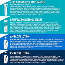 CeraVe Skin Care Set for Acne Treatment with Face Wash with Benzoyl Peroxide, Retinol Serum, AM Face Moisturizer with SPF & PM Face Moisturizer,5oz Cleanser, 1oz Serum,  2oz AM Lotion, 2oz PM Lotion