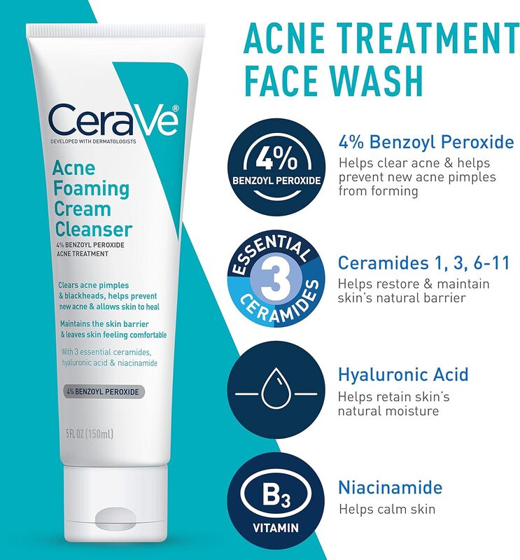 CeraVe Skin Care Set for Acne Treatment with Face Wash with Benzoyl Peroxide, Retinol Serum, AM Face Moisturizer with SPF & PM Face Moisturizer,5oz Cleanser, 1oz Serum,  2oz AM Lotion, 2oz PM Lotion