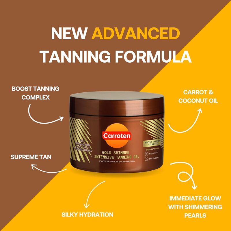 Carroten Gold Shimmer Intensive Tanning Gel SPF0 -  Exceptional, Rich, and Instant Tanning Result - with Sesame Oil and Calendula Extract, 150 ML