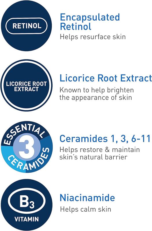 CeraVe Retinol Serum for Post-Acne Marks and Skin Texture, Pore Refining, Resurfacing, Brightening Facial Serum with Retinol and Niacinamide Fragrance Free, Paraben Free & Non-Comedogenic, 1 Oz