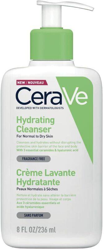 

CeraVe Hydrating Cleanser, Face and Body Wash for Normal to Dry skin with Hyaluronic Acid and Ceramides, Fragrance Free Paraben Free, 8Oz, 236 ML