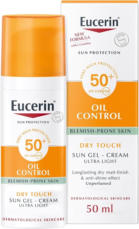 Eucerin Face Sunscreen Oil Control Gel-Cream Dry Touch, High UVA/UVB Protection, SPF 50+, Light Texture Sun Protection, Suitable Under Make-Up, for Oily acne prone skin, 50ml