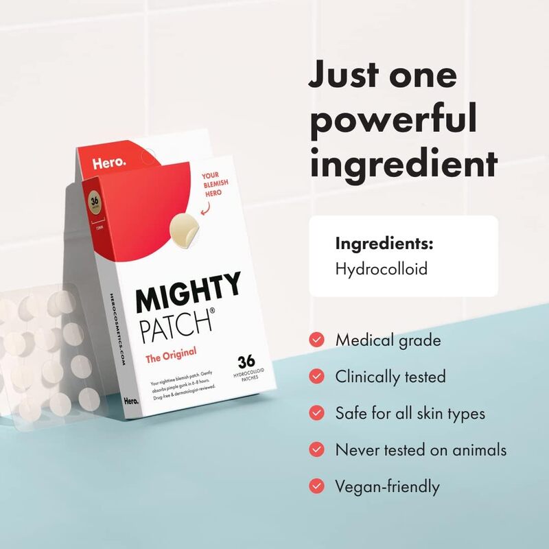 Hero Cosmetics Mighty Patch Original Patch - Hydrocolloid Acne Pimple Patch for Covering Zits and Blemishes, Spot Stickers for Face and Skin (36 Count)