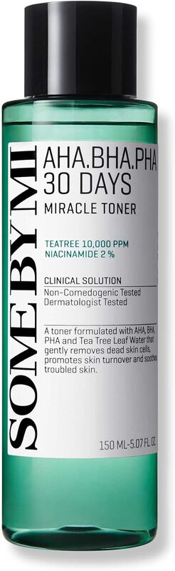 SOME BY MI AHA BHA PHA 30 Days Miracle Toner - 5.07Oz, 150ml - Made from Tea Tree Water for Sensitive Skin - Mild Exfoliating Daily Face Toner - Skin Wastes, Sebum and Oiliness Care - Korean Skin Care