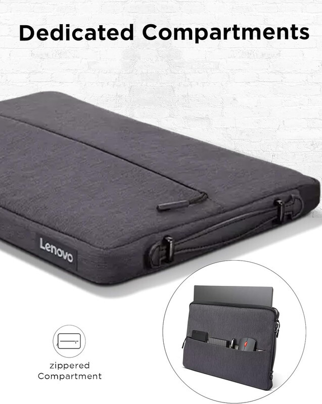 Lenovo Urban Laptop Sleeve for 13" Notebook, Water Resistant, Soft Padded Compartments, Accessory Storage, Reinforced Rubber Corners, Extendable Handle, GX40Z50940, Charcoal Grey